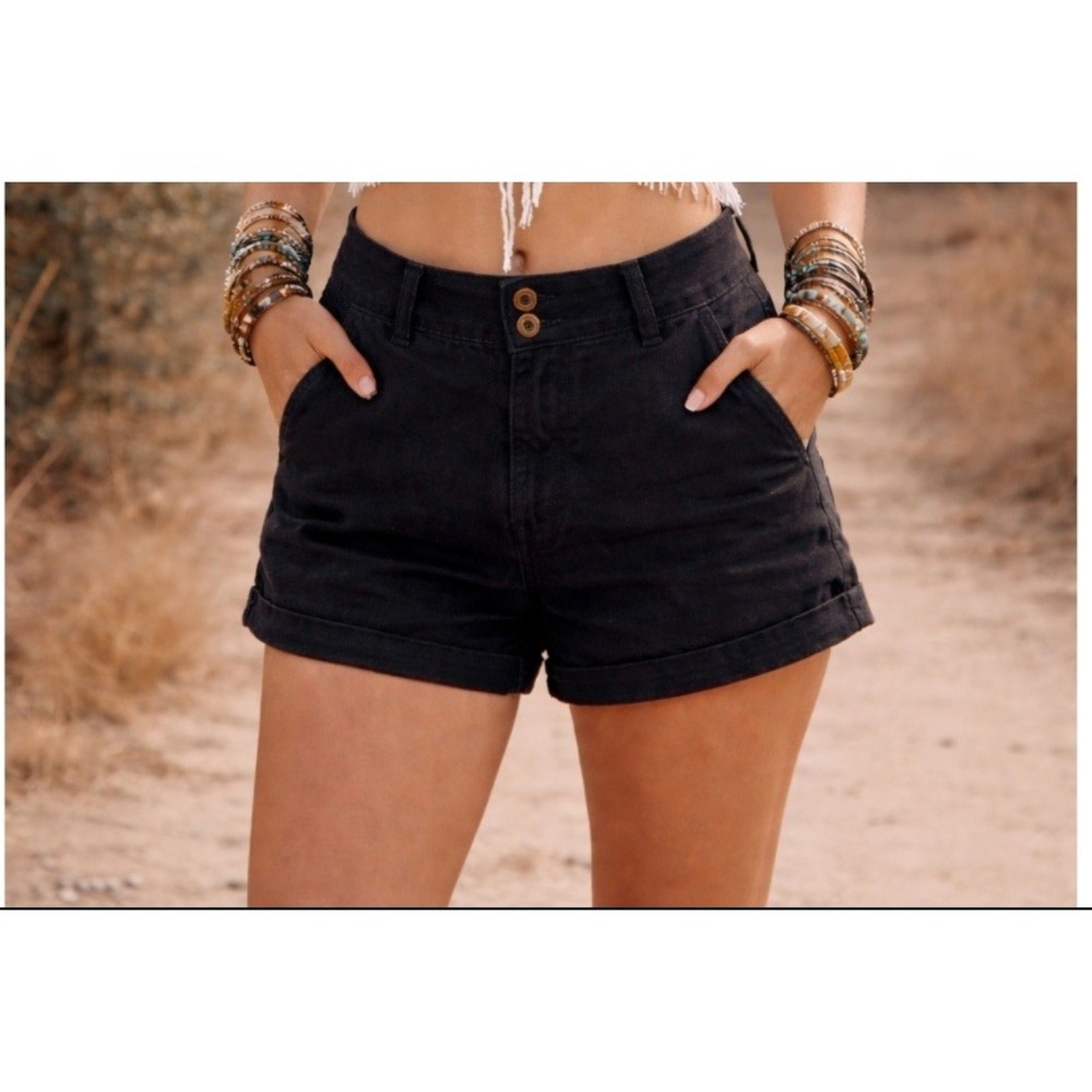 Thomas Hopson Chino‎ Flat Front Black Shorts Sz 8 (30) Double Button Cuff Preppy
